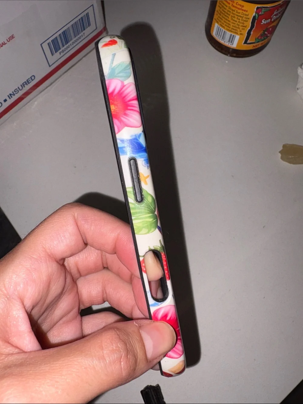 Colorful Fruit & Fish Pattern Phone Case with Black Ring Grip